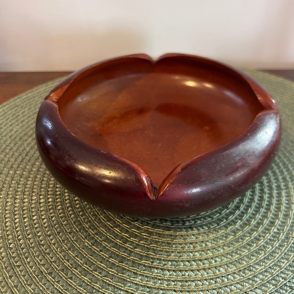 Vintage HAITI Hand Made Turned Solid Mahogany Wooden Bowl Scalloped Edge and Tag - Picture 10 of 14